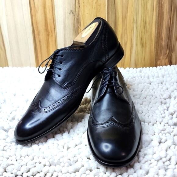 JOHN VARVATOS BLACK LEATHER WINGTIP OXFORDS CUSTOM DYED JET BLACK GENTLEMENS 8 main image 6
